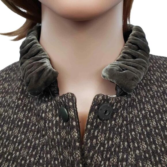 Elie Tahari Tweed Blazer Jacket w Velvet Collar Reversible Wool Blend XS/S Brown - Picture 3 of 13